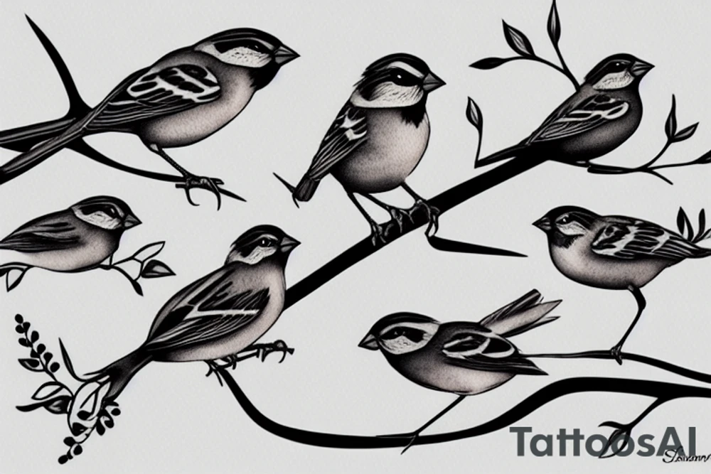 A sparrow sits on a branch tattoo idea