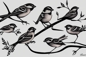 A sparrow sits on a branch tattoo idea