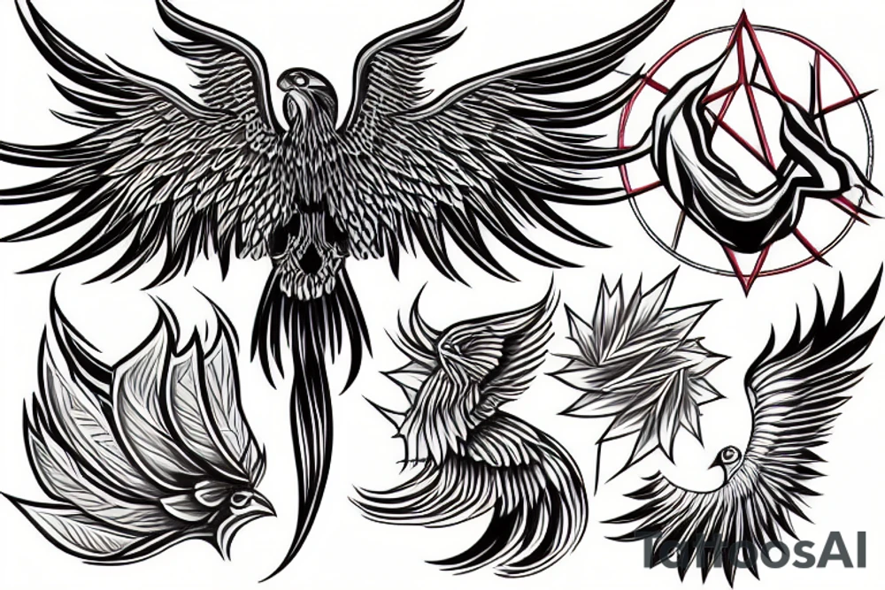 Phoenix with half geometric and half realistic design tattoo idea