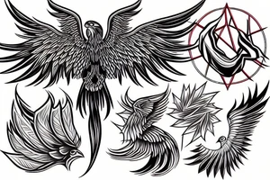 Phoenix with half geometric and half realistic design tattoo idea