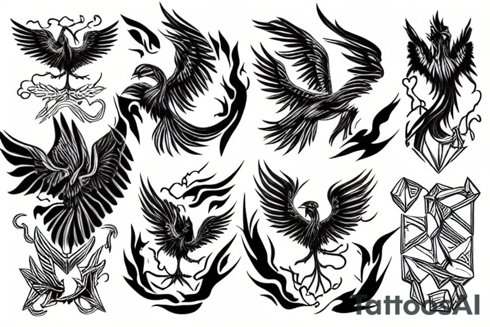 Phoenix with half geometric and half realistic design tattoo idea