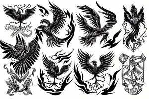 Phoenix with half geometric and half realistic design tattoo idea
