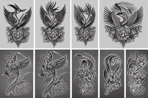 geometric and realistic phoenix tattoo idea