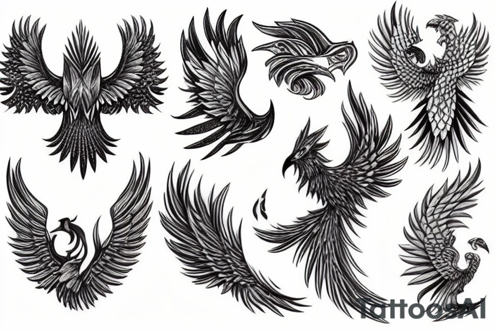 geometric and realistic phoenix tattoo idea