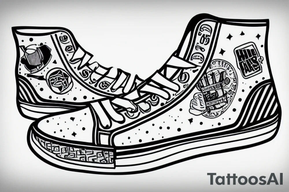 high top sneaker, sailor tattoo, old 55 white lincoln car tattoo idea