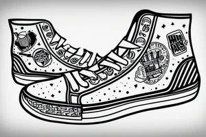 high top sneaker, sailor tattoo, old 55 white lincoln car tattoo idea