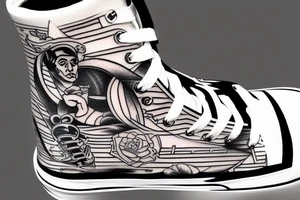 high top sneaker, sailor tattoo, old 55 white lincoln car tattoo idea