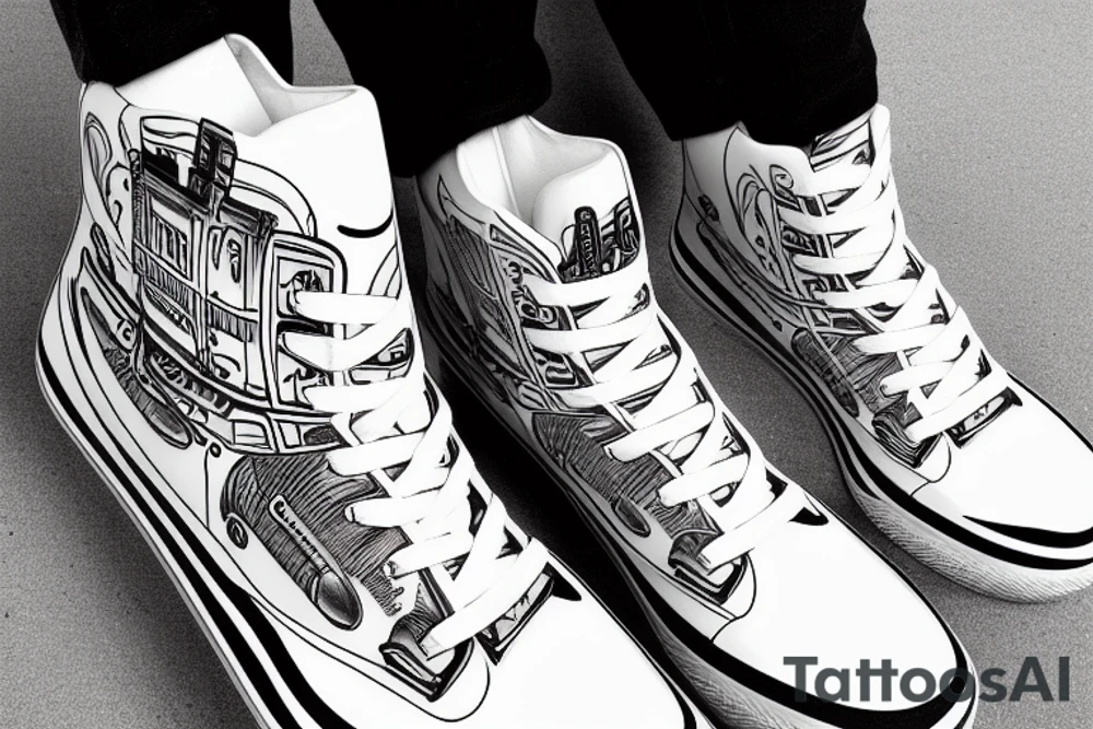 old white lincoln car 55; sailor tattoo; high top sneaker tattoo idea