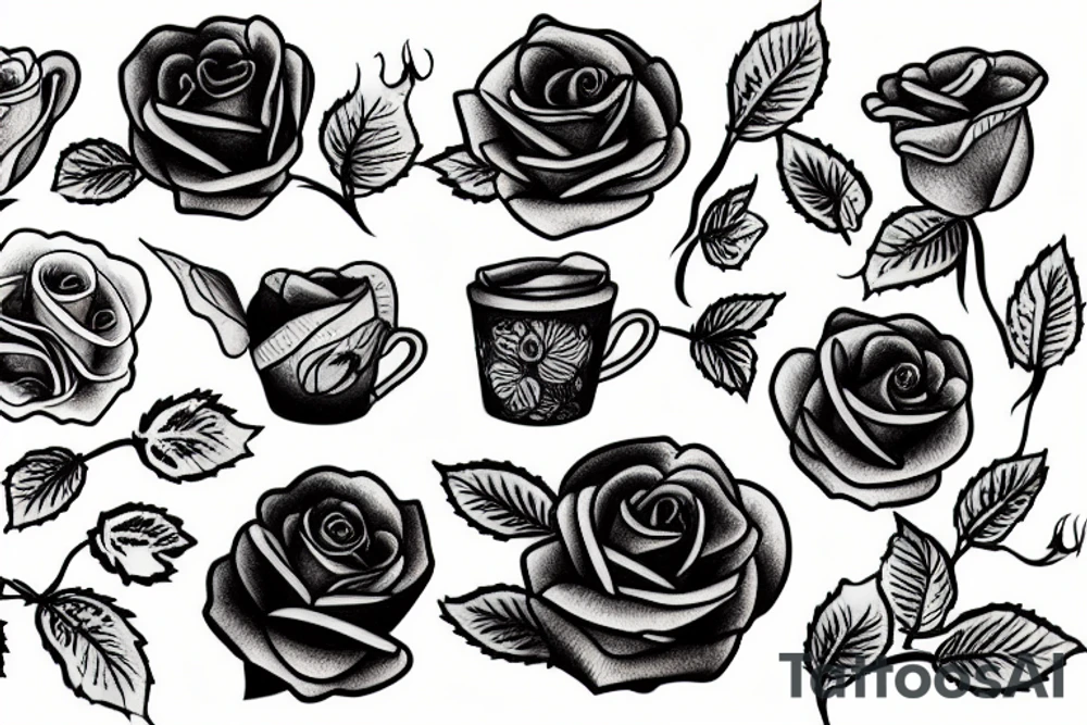 Coffee dog with roses tattoo idea