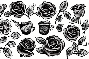 Coffee dog with roses tattoo idea