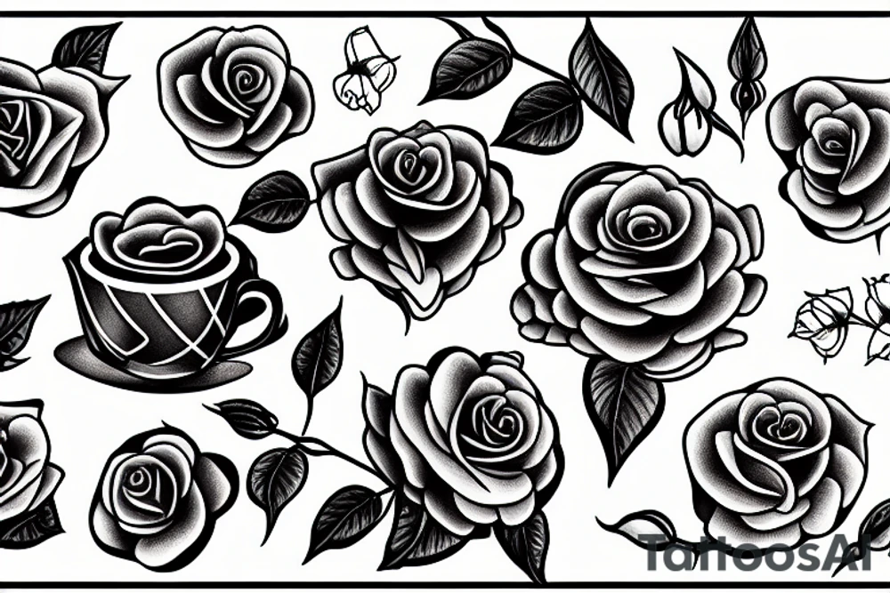 Coffee dog with roses tattoo idea