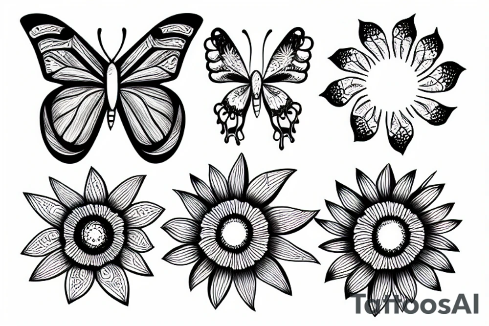 Butterfly sun flower tattoo idea