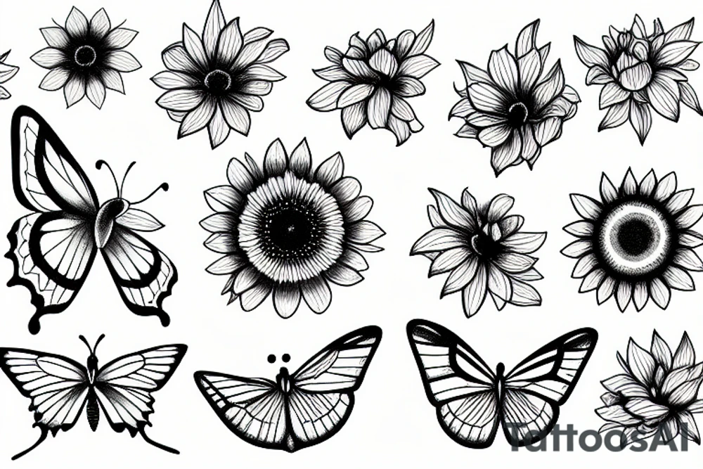 Butterfly sun flower tattoo idea
