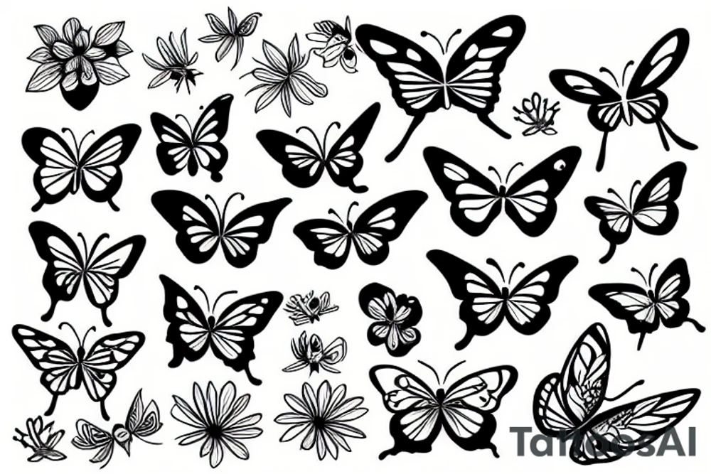Butterfly With sun and flowers tattoo idea