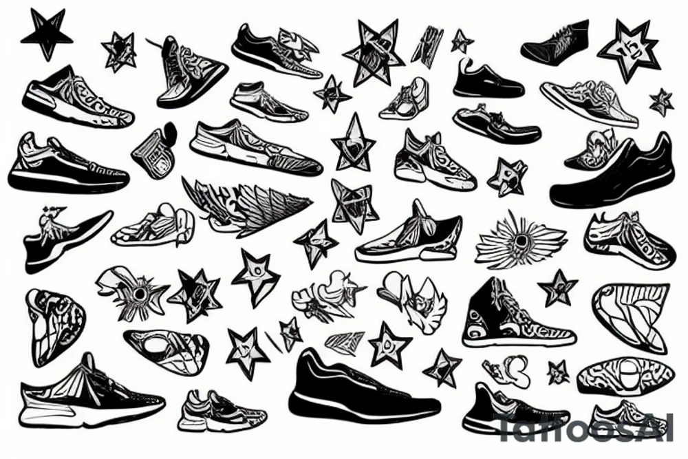 Chicago-Style Stars around a winged running shoe tattoo idea