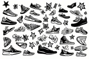 Chicago-Style Stars around a winged running shoe tattoo idea