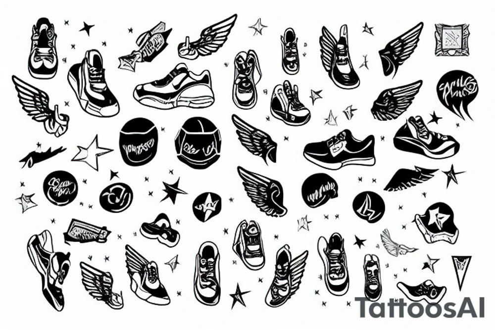 Chicago-Style Stars around a winged running shoe tattoo idea Chicago-Style Stars around a winged running shoe tattoo idea