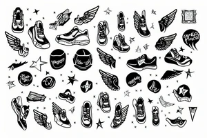 Chicago-Style Stars around a winged running shoe tattoo idea