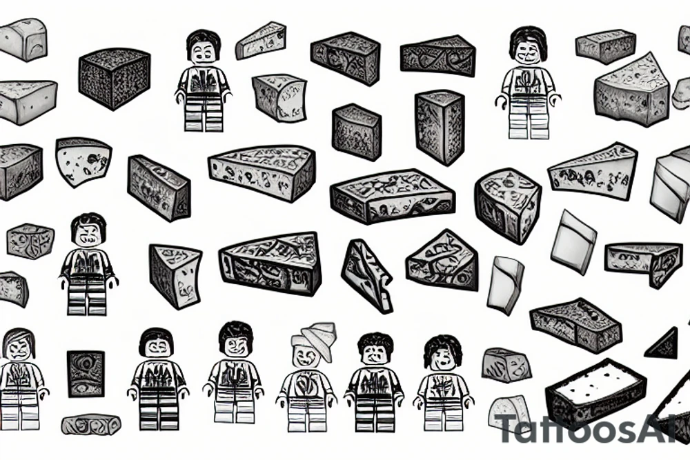 a lego man eating cheese tattoo idea
