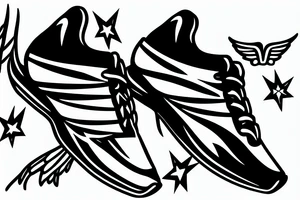 winged running shoe with chicago flag stars tattoo idea