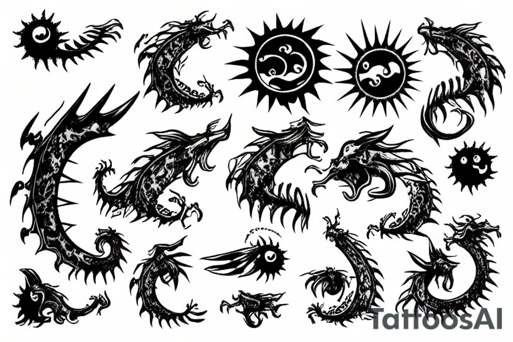 Drache mit Sonne tattoo idea