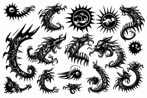 Drache mit Sonne tattoo idea