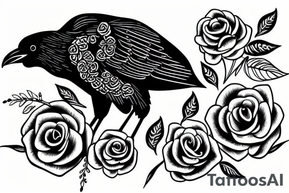 crow with rose tattoo idea