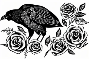 crow with rose tattoo idea
