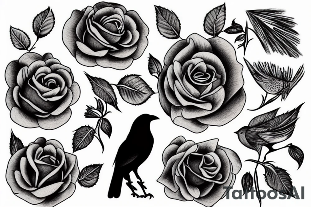 crow with rose tattoo idea