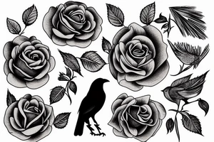 crow with rose tattoo idea