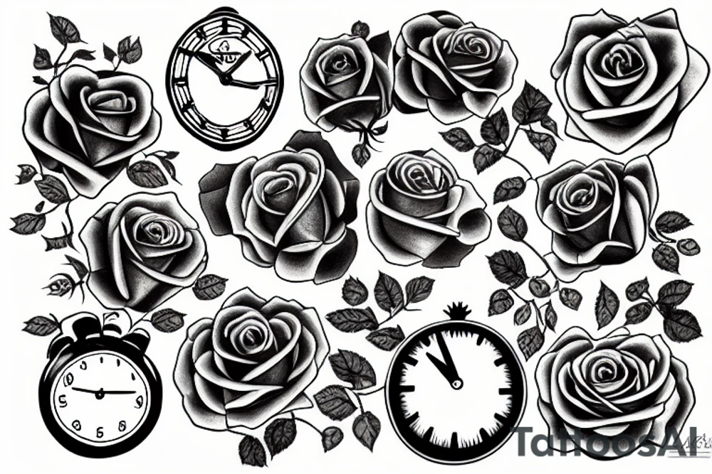 Clock rose universe tattoo idea