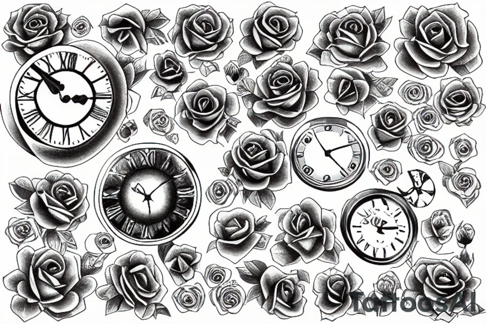 Clock rose universe tattoo idea