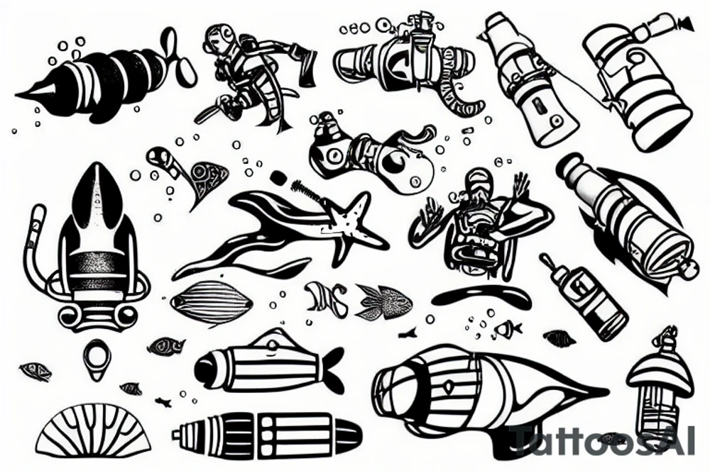 Scuba diver with a submarine tattoo idea