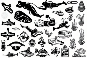 Scuba diver with a submarine tattoo idea