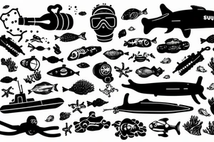 Scuba diver with a submarine, exploration tattoo idea