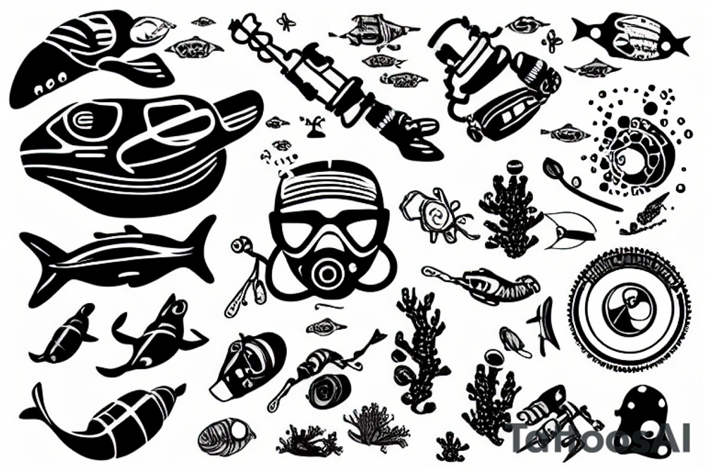 Scuba diver with a submarine, exploration tattoo idea
