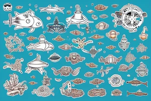 Submarine exploration bottom of the sea scuba diver tattoo idea