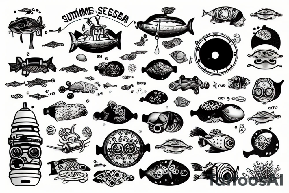 Submarine exploration bottom of the sea scuba diver tattoo idea