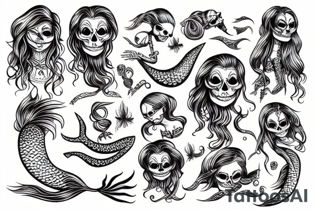 mermaid skeleton tattoo idea