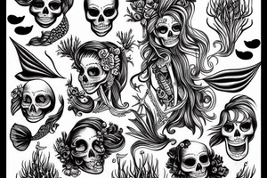 mermaid skeleton tattoo idea
