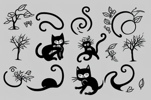 Cat jumping from a tree tattoo idea