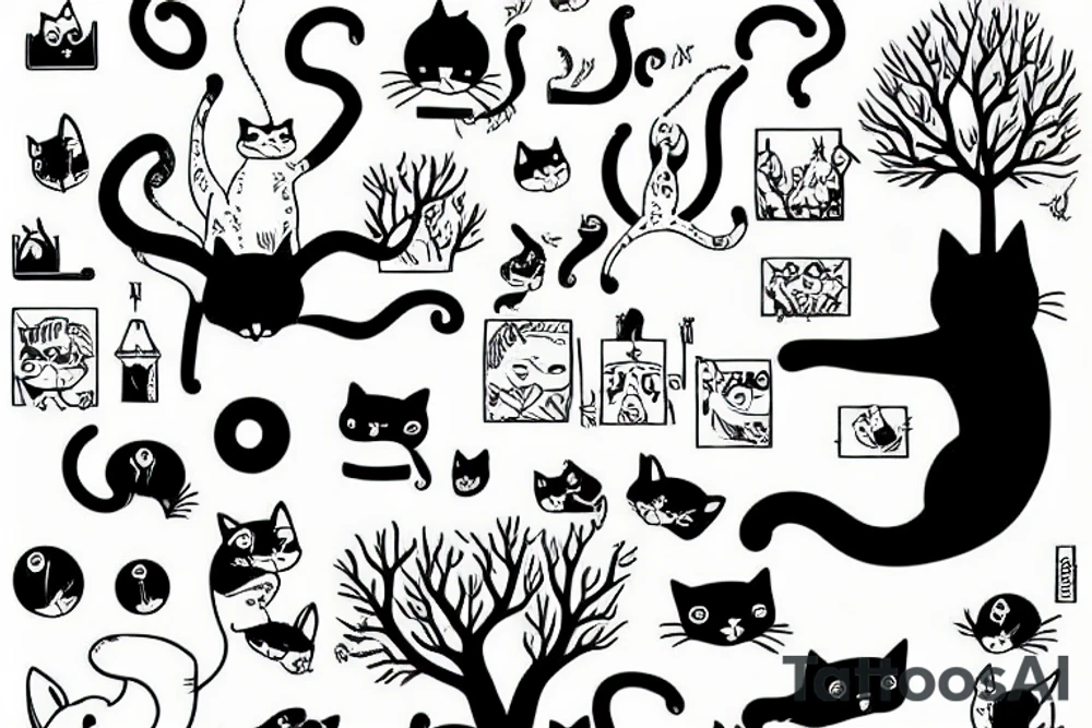 Cat jumping from a tree tattoo idea