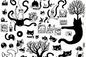 Cat jumping from a tree tattoo idea