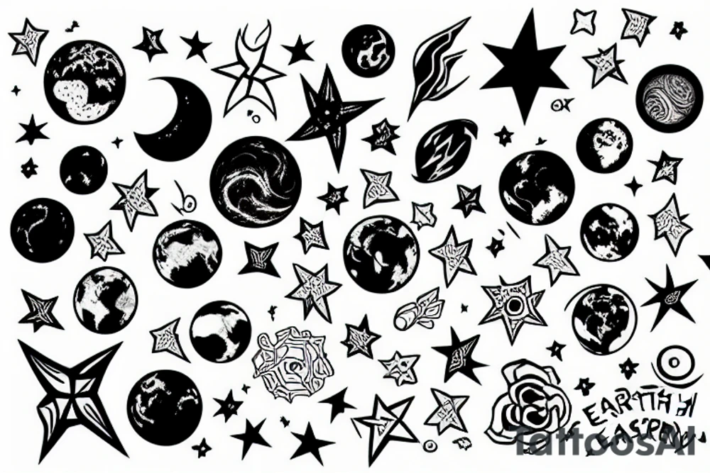 earth, stars, harmony tattoo idea