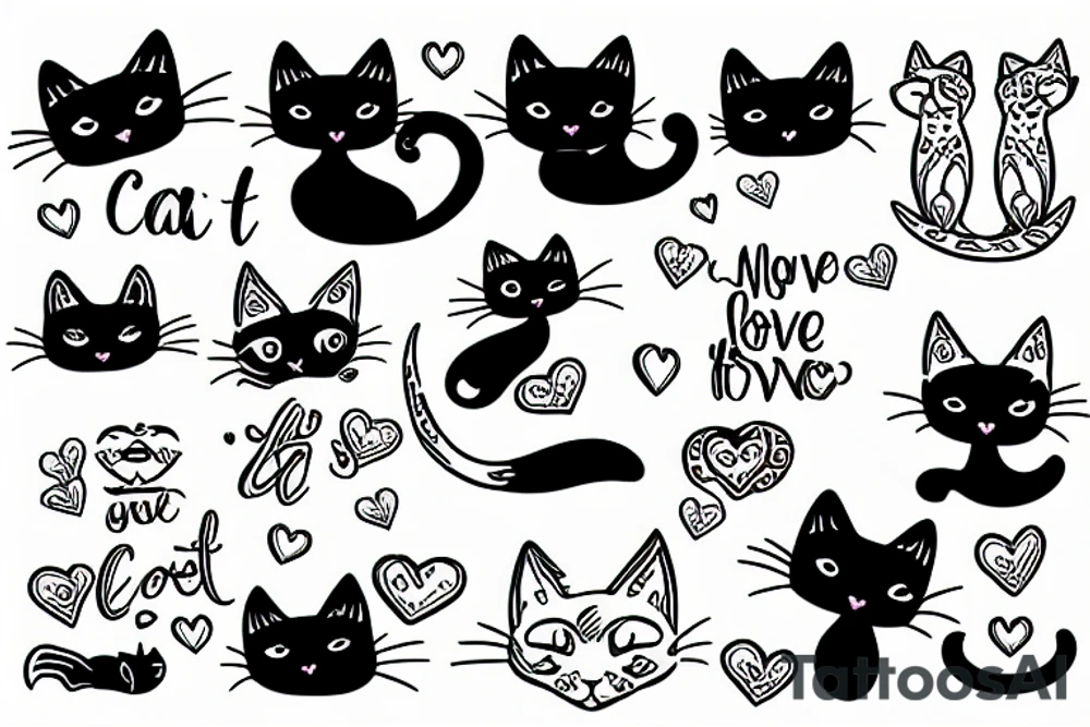 cat with love tattoo idea