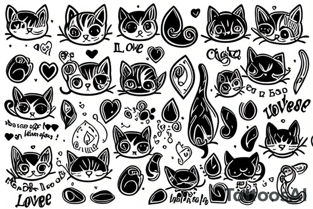 cat with love tattoo idea
