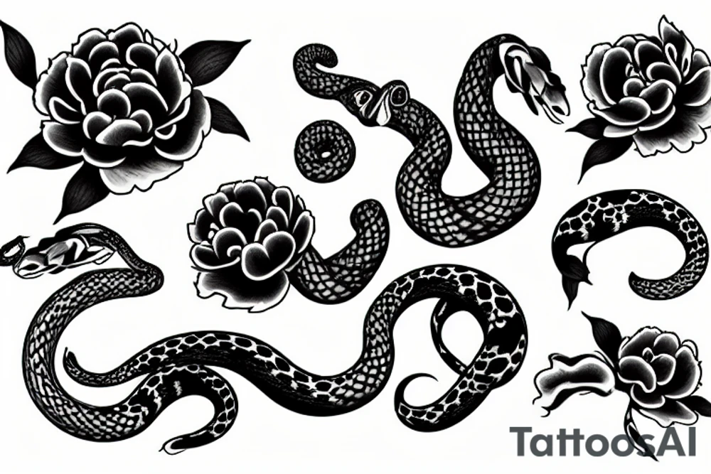 Peony and snake tattoo idea