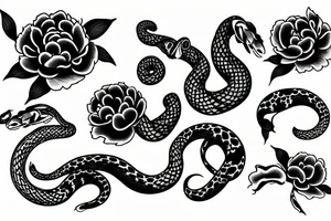 Peony and snake tattoo idea