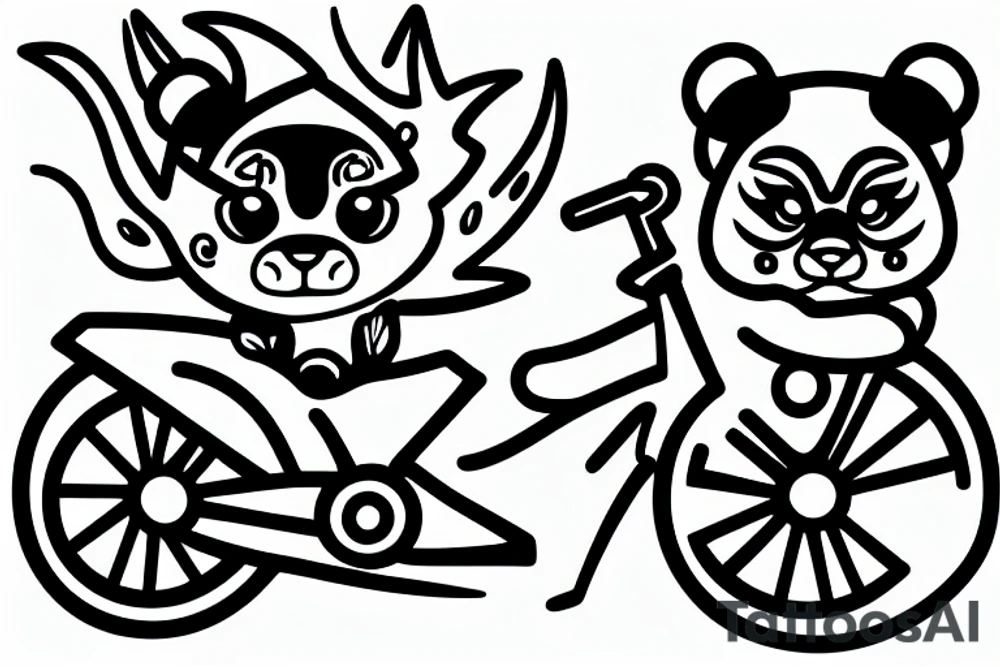 little panda and big dragon on a bicycle, cute tattoo idea little panda and big dragon on a bicycle, cute tattoo idea