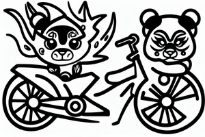 little panda and big dragon on a bicycle, cute tattoo idea